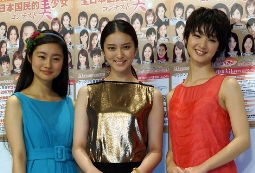 3年ぶりの「全日本国民的美少女コンテスト」開催をPRした（左から）忽那汐里、武井咲、剛力彩芽